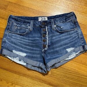 We the Free Shorts Womens 28 Blue Distressed Cuff Cut Off Button Fly Boho (b5